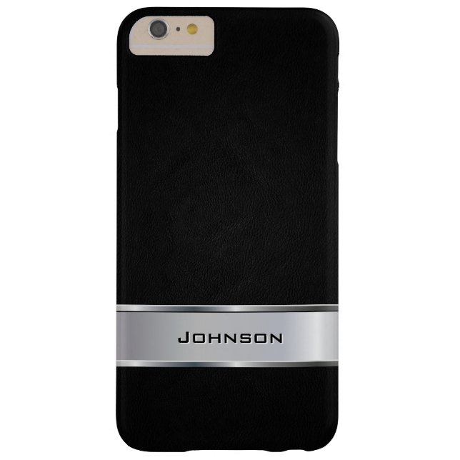 Elegant Black Leather Look with Silver Metal Label Case-Mate iPhone Case (Back)