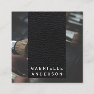 Elegant Black Leather   Makeup Brushes Square Business Card
