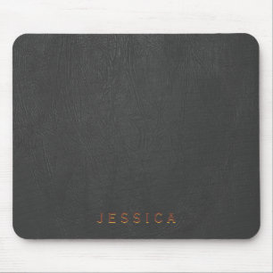 Elegant Black Leather Texture Print Mouse Pad