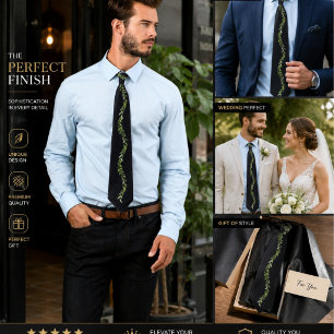Elegant Black leaves Tie green Floral Vine Men'