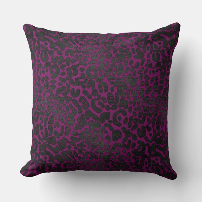 Elegant Black Leopard Animal Print on Pink Cushion (Front)