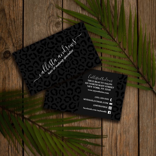 Elegant Black Leopard Cheetah Animal Print Business Card (Creator Uploaded)