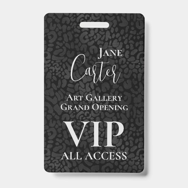 Elegant Black Leopard VIP All Access Pass ID Badge (Front)