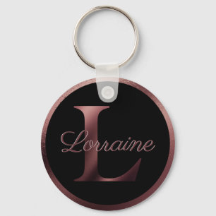 Elegant Black Letter L Rose Gold Metallic Monogram Key Ring