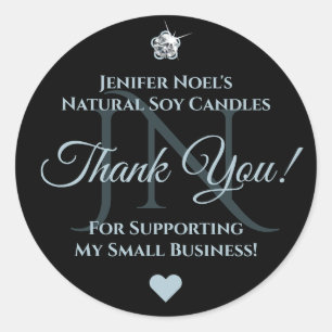 Elegant Black Light Blue Thank You Rhinestone Glam Classic Round Sticker