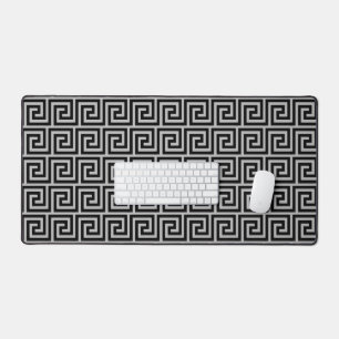 Elegant Black & Light Grey Greek Pattern Desk Mat