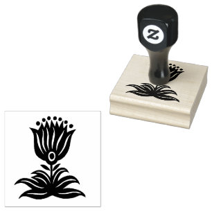 Elegant Black Line Art Tulip  Rubber Stamp