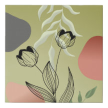 Elegant Black Line Art Tulips on Green Gradient