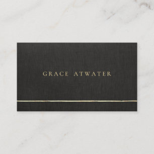 Elegant Black Linen Professional Gold Stripe Business Card
