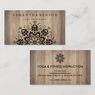 Elegant Black Lotus Mandala Wood Yoga Instructor Business Card