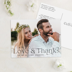 Elegant Black Love and Thanks Wedding Thank You Postcard