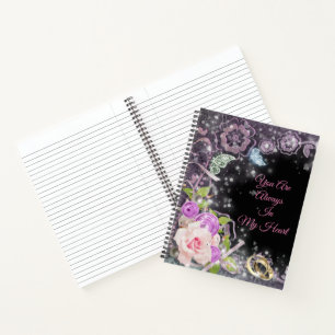 Elegant Black Luxury Floral Add Your Text Notebook