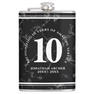 Elegant Black Marble 10 Years Work Anniversary Hip Flask