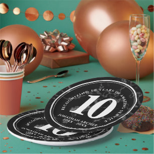 Elegant Black Marble 10 Years Work Anniversary Paper Plate