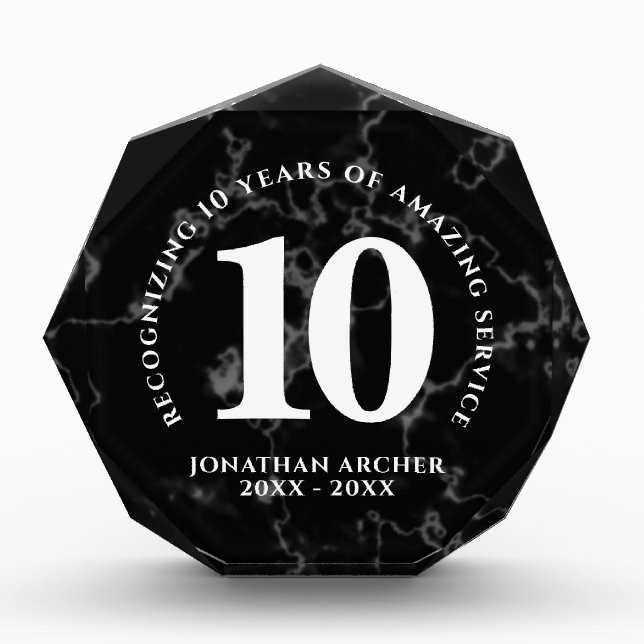 Elegant Black Marble 10 Years Work Anniversary Photo Block (Front)