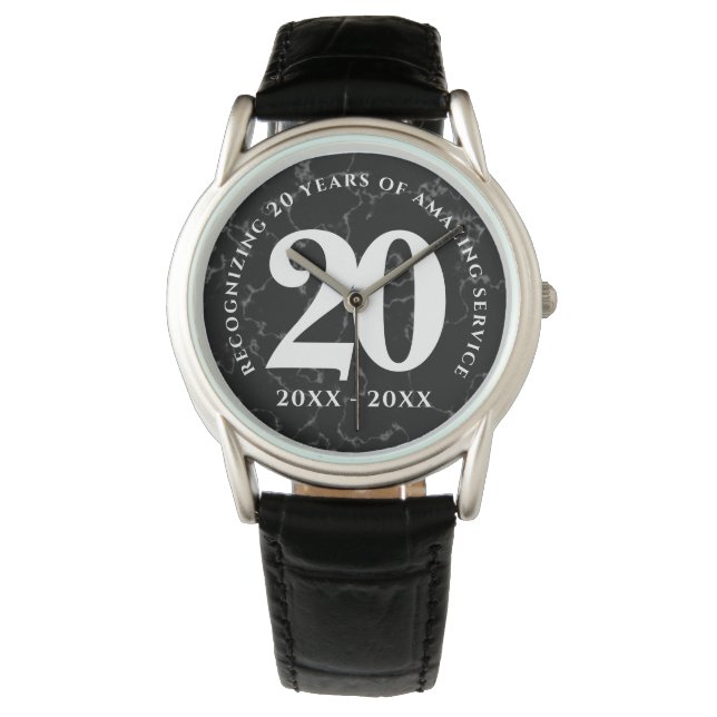 Elegant Black Marble 20 Years Work Anniversary Watch (Front)