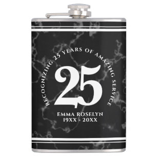 Elegant Black Marble 25 Years Work Anniversary Hip Flask