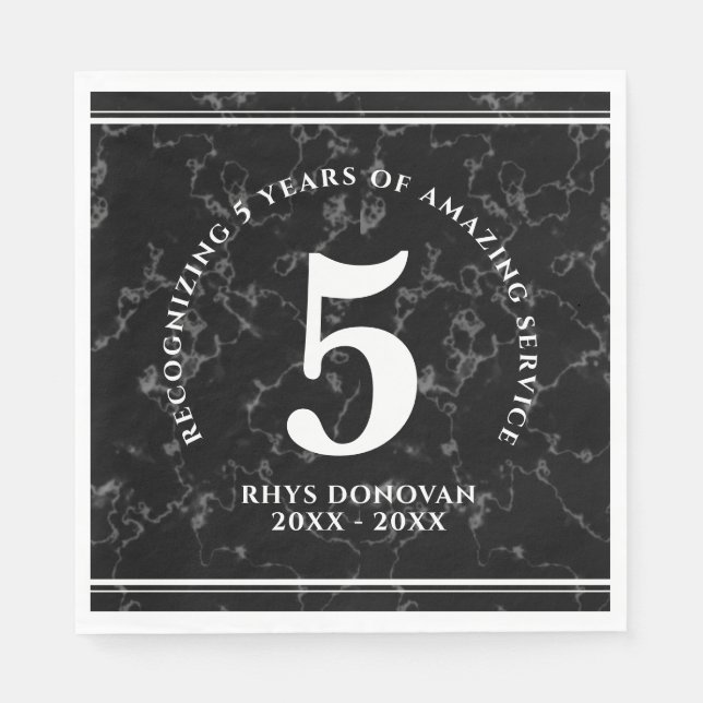 Elegant Black Marble 5 Years Work Anniversary Napkin (Front)