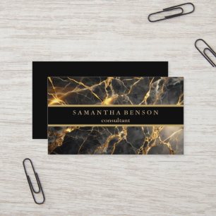 Elegant Black Marble and Metallic Gold Design Business Card