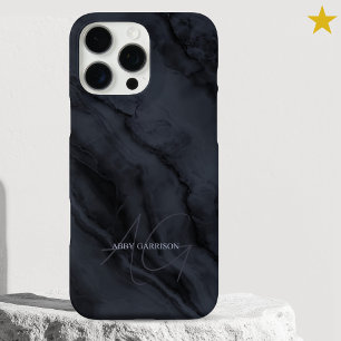 Elegant Black Marble Custom Name Monogrammed iPhone 16 Pro Max Case
