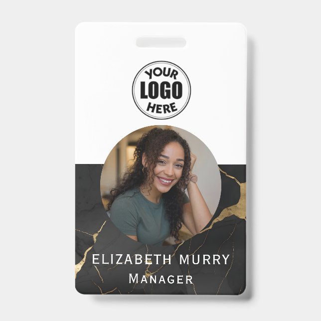Elegant Black Marble Employee ID Badge (Front)