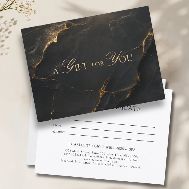 Elegant Black Marble Gift Certificate (A Gift for You! Black Gold Marble Gift Certificate)