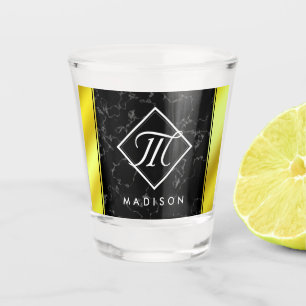 Elegant Black Marble & Gold / Brass Foil Monogram Shot Glass
