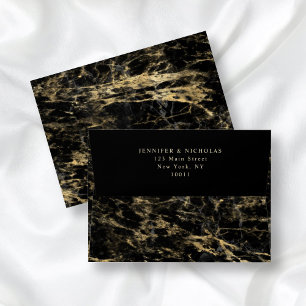 Elegant Black Marble Pattern Return Address Envelope