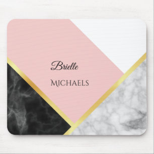 Elegant Black Marble Pink Colour Block With Name Mouse Pad