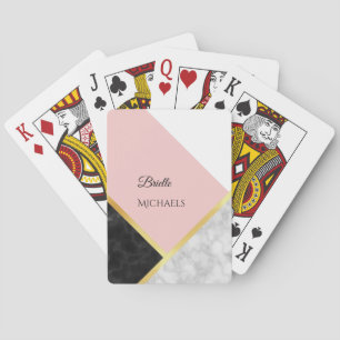 Elegant Black Marble Pink Colour Block With Name Playing Cards