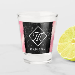 Elegant Black Marble & Pink Foil Monogram Shot Glass