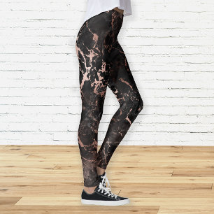 Elegant Black Marble Rose Gold Leggings