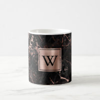 Elegant Black Marble Rose Gold Monogram