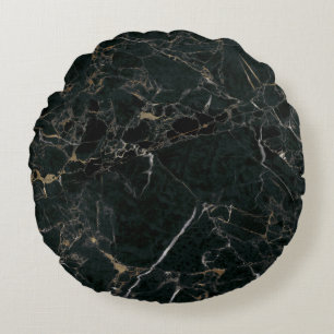 Elegant Black Marble: Textured Background Round Cushion