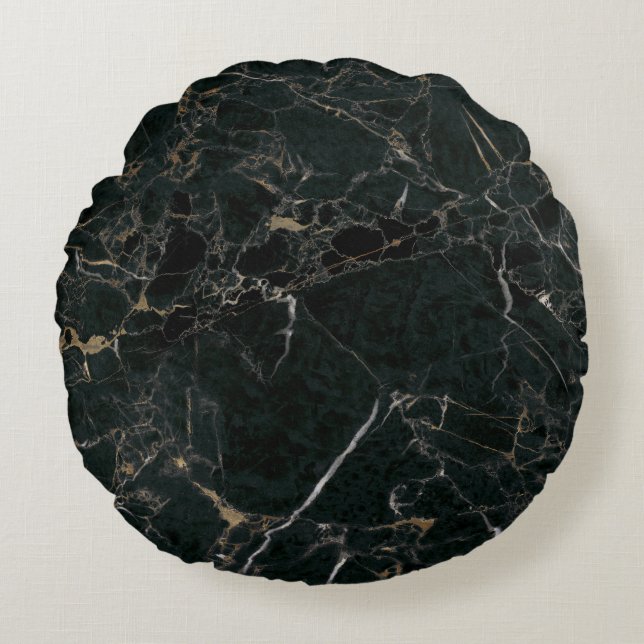 Elegant Black Marble: Textured Background Round Cushion (Front)