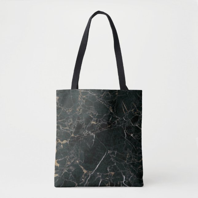 Elegant Black Marble: Textured Background Tote Bag (Front)