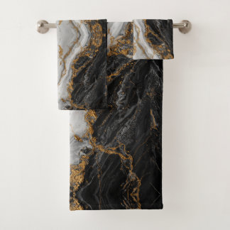 Elegant Black Marble with Gold textured Bath Towel Set