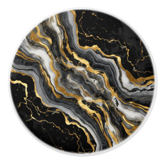 Elegant Black Marble with Gold textured Ceramic Knob