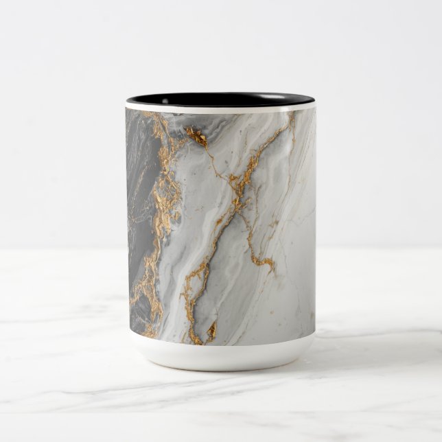 Elegant Black Marble with Gold textured Two-Tone Coffee Mug (Center)