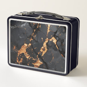 Elegant Black Marble with Gold Veins Modern Art Metal Lunch Box