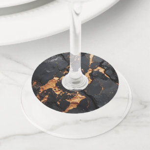 Elegant Black Marble with Gold Veins Modern Art Wine Glass Tag