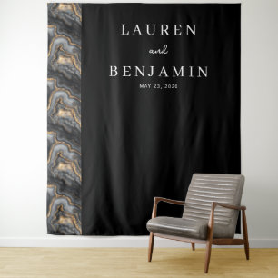 Elegant Black Marbled Abstraction Tapestry