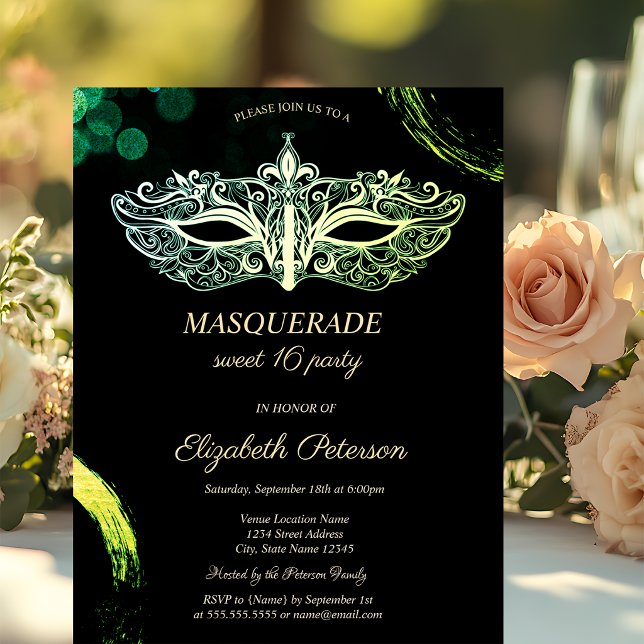 Elegant Black Masquerade,Chic Masque Sweet 16 Invitation (Creator Uploaded)