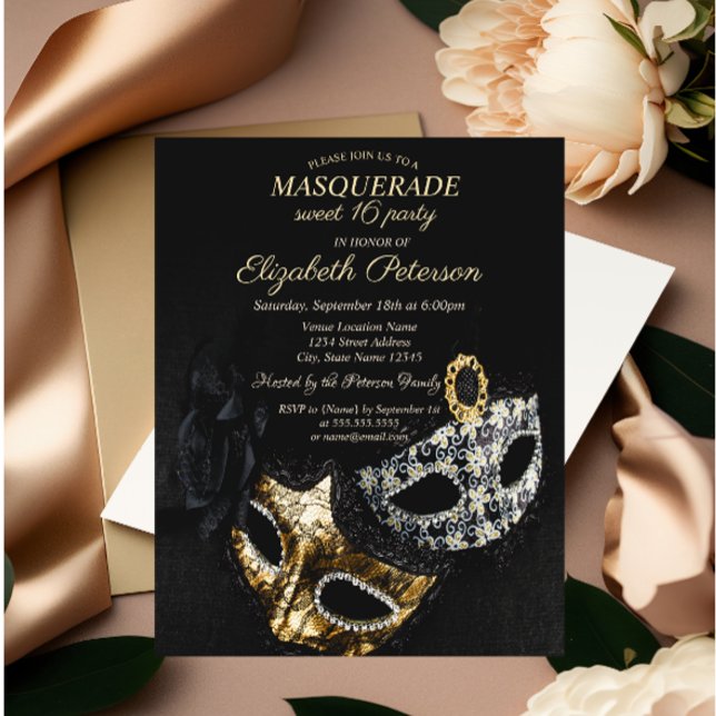 Elegant Black Masquerade, Masque Sweet 16 Invitation (Creator Uploaded)