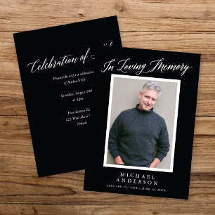 Elegant Black Memorial Photo Celebration of Life Invitation