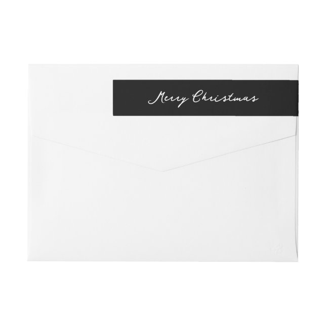 Elegant Black Merry Christmas Return Address Wrap Around Label (Back)