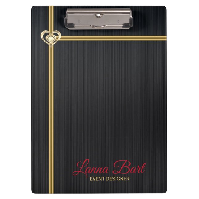 Elegant Black Metal Background Gold Stripes Clipboard (Front)