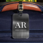 Elegant Black Metal Monogram 2 Initial  Luggage Tag<br><div class="desc">Stylish Modern Elegant 2 Monogram Initial Name Black Metal Custom Personalised Personalised Luggage Bag Tag. This design featuring full name typography with 2monogram initial, address info on black faux mettalic foil background. These are easy to customise it. Stylish feminine or masculine gift for wedding, sweet 16 birthday, bridal shower, graduation,...</div>