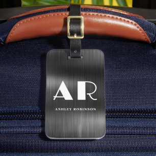 Elegant Black Metal Monogram Bold Two Initial Luggage Tag