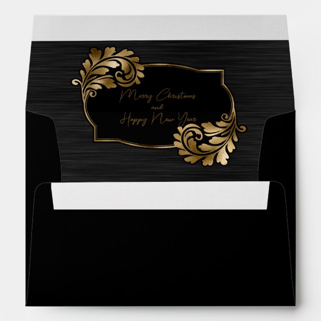 Elegant Black Metallic Faux Gold Art Deco Envelope (Back (Bottom))